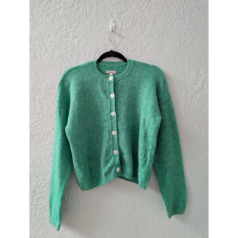 Pilcro Cardigan Sweater Women Small Wool Blend Green Button Front Crew Neck